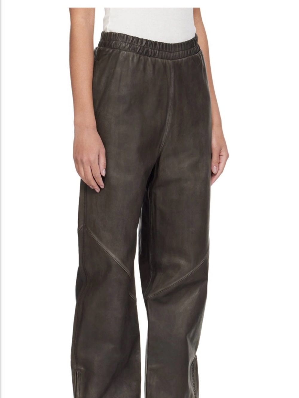 Acne Olive Green/Brown Leather Track Pants
